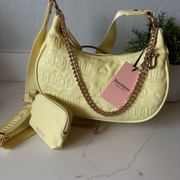 Juicy Couture Handbags - Juicy Couture Pale Yellow Quilted Shoulder Bag with Gold Chain